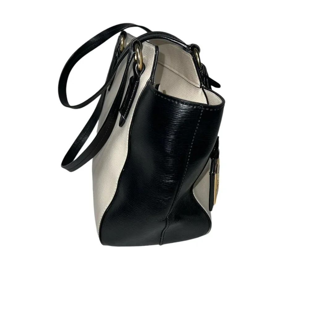 LRL Lauren Ralph Lauren Black and Ivory Handbag Purse Tote - Picture 2 of 8